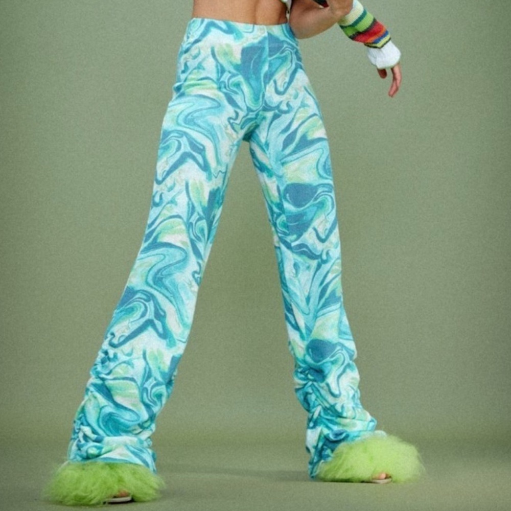 NWT Jaded Lndn Lime Tie Dye Ruched Hem Knit Jogger Size US 6